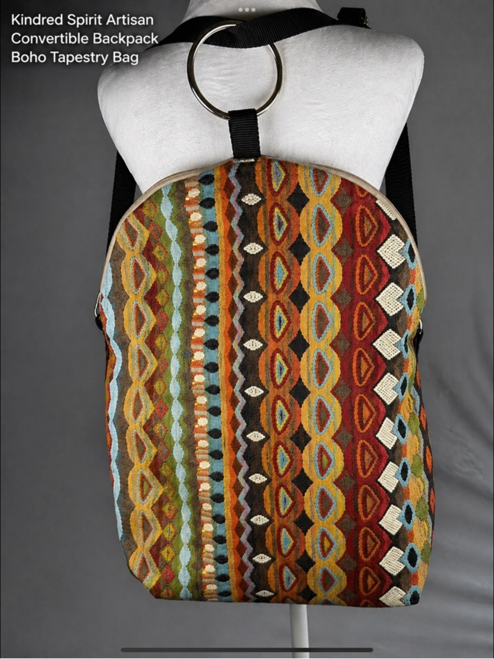 Rare Kindred Spirit Artisan Convertible Backpack Handmade USA Boho Tapestry Bag